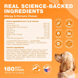 Seasonal Allergy Support Chews for Dogs with Colostrum & Hemp Seed Oil, 180 Count - Itch Comfort, Immune Health, Digestive Care