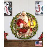 Enchanted Santa Christmas Wreath, Handcrafted Holiday Decor, Wooden Door Hanger