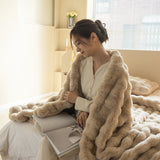 Faux Rabbit Fleece, Cozy Plush Throw Blanket - Double-sided, Solid Color for Winter