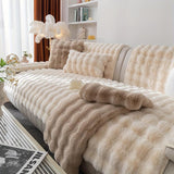 White Couch Slipcovers - Winter Warm Plush Soft Sofa Cover, White Couch Protector, Winter Slipcover