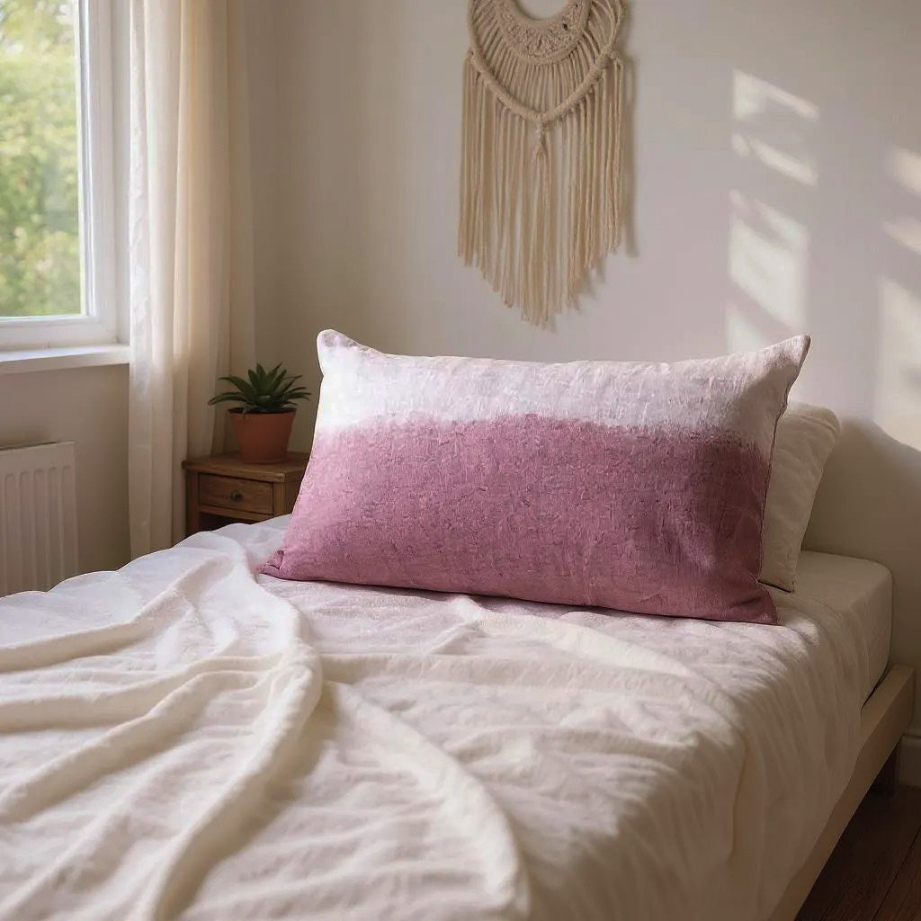 Ombre Linen Lumbar Luxe Throw Pillow – handwoven artistry, soft durability, pink gradient