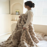 Faux Rabbit Fleece, Cozy Plush Throw Blanket - Double-sided, Solid Color for Winter