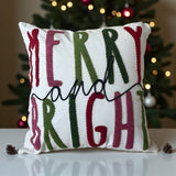 Merry & Bright Holiday Embroidered Pillow – festive décor, artisan-crafted, cotton