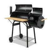 Grillz 2-in-1 Offset BBQ Smoker and Charcoal Grill - Black, Outdoor Cooking Station, Backyard Barbecue Pit, Smokehouse Cooker