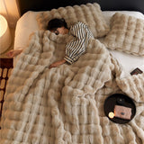 Faux Rabbit Fleece, Cozy Plush Throw Blanket - Double-sided, Solid Color for Winter