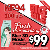 Special Blue KF94 3D Mask (Large White - Adult Size) - 100pcs Special * + Free Shipping