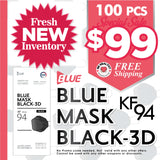 Special Blue KF94 3D Mask (Large Black - Adult Size) - 100pcs Special + Free Shipping