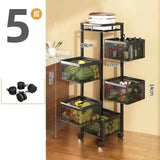 Stackable Metal Rotating Basket Rack with Wheels - rotating storage rack, kitchen organizer cart, stackable basket shelf