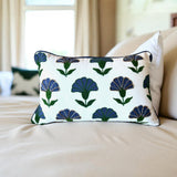 Embroidered Blue Floral Boho Accent Pillow – artisan detail, vibrant color, modern décor