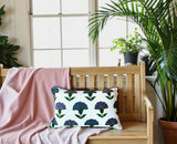 Embroidered Blue Floral Boho Accent Pillow – artisan detail, vibrant color, modern décor