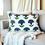 Embroidered Blue Floral Boho Accent Pillow – artisan detail, vibrant color, modern décor