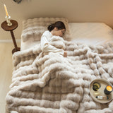 Faux Rabbit Fleece, Cozy Plush Throw Blanket - Double-sided, Solid Color for Winter
