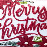 Vintage Poinsettia Christmas Embroidered Pillow – festive decor, artisan-made, cotton