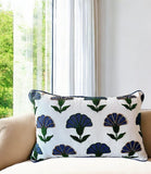 Embroidered Blue Floral Boho Accent Pillow – artisan detail, vibrant color, modern décor