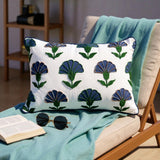 Embroidered Blue Floral Boho Accent Pillow – artisan detail, vibrant color, modern décor