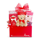 Be My Valentine Sweet Treat Gift Basket with Plush Teddy – romantic surprise, gourmet snacks, heartfelt gifting