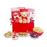 Be My Valentine Sweet Treat Gift Basket with Plush Teddy – romantic surprise, gourmet snacks, heartfelt gifting