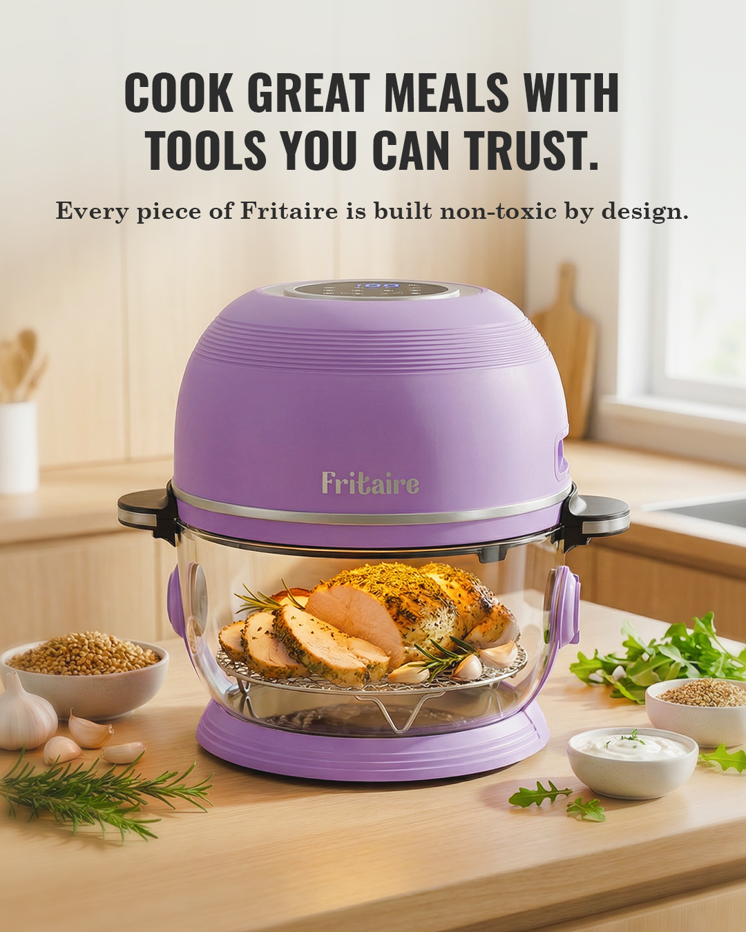 Fritaire Self-Cleaning Non-Toxic Glass Air Fryer 9-in-1 Countertop Oven, Teflon-Free Air Fryer, PFAS-Free Cooker, Convection Oven - Orange