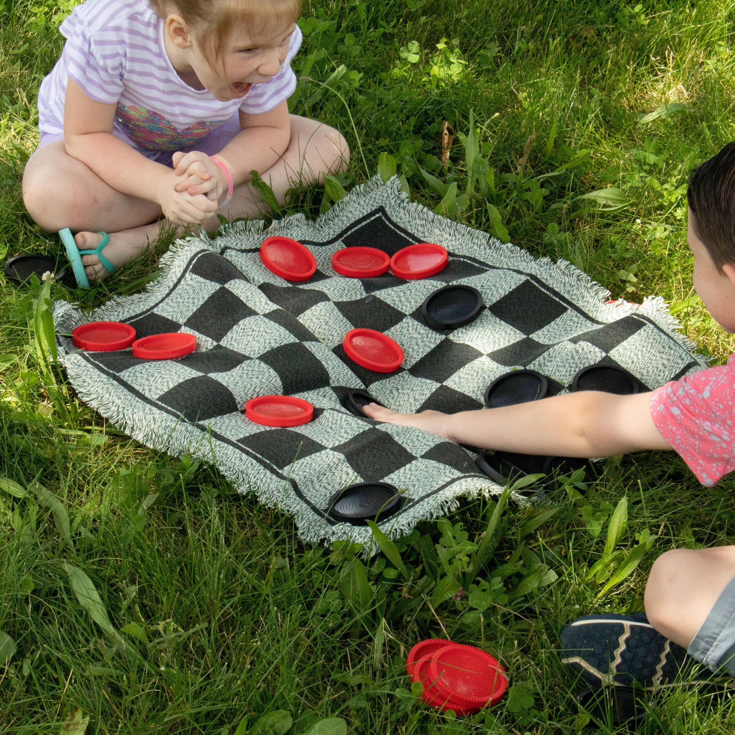 Checkers On Rug 3-in-1 Giant Checkers Rug – Oversized, Versatile, Outdoor – Be Healthy