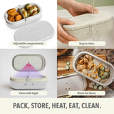 UVI Plus Self-Heating Electric Lunch Box with USB-C & UV Light Sanitizer, Portable Food Warmer, Heated Lunch Container, Leakproof Meal Box