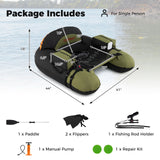 Inflatable Fishing Float Tube with Adjustable Rod Holder and Fish Hook Stator - Solo Angler Watercraft, Portable Fishing Platform, Gear Storage Float