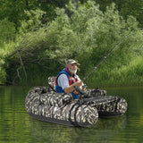 Inflatable Fishing Float Tube with Rod Holder and Storage Pockets - Camouflage, Watercraft Angling Platform, Portable Lake Fishing Gear, Outdoor Floatation Seat