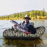 Inflatable Fishing Float Tube with Rod Holder and Storage Pockets - Camouflage, Watercraft Angling Platform, Portable Lake Fishing Gear, Outdoor Floatation Seat