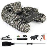 Inflatable Fishing Float Tube with Rod Holder and Storage Pockets - Camouflage, Watercraft Angling Platform, Portable Lake Fishing Gear, Outdoor Floatation Seat