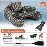 Inflatable Fishing Float Tube with Rod Holder and Storage Pockets - Camouflage, Watercraft Angling Platform, Portable Lake Fishing Gear, Outdoor Floatation Seat
