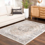 Rudo Neutral Medallion Washable Rug – classic design, easy-care, versatile