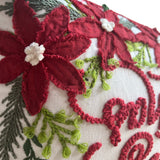 Vintage Poinsettia Christmas Embroidered Pillow – festive decor, artisan-made, cotton