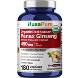 Organic Red Korean Panax Ginseng 20:1 Extract 450mg Vegan Capsules 180 Servings, Herbal Supplement, Daily Vitality, Traditional Wellness