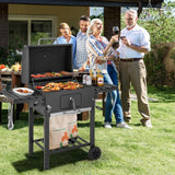 Outdoor BBQ Charcoal Grill with Foldable Side Tables and Wheels, Backyard Cooking Station, Adjustable Heat Barbecue Pit, Portable Patio Smoker Grill