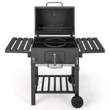 Outdoor BBQ Charcoal Grill with Foldable Side Tables and Wheels, Backyard Cooking Station, Adjustable Heat Barbecue Pit, Portable Patio Smoker Grill