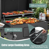 Outdoor BBQ Charcoal Grill with Foldable Side Tables and Wheels, Backyard Cooking Station, Adjustable Heat Barbecue Pit, Portable Patio Smoker Grill