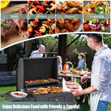 Outdoor BBQ Charcoal Grill with Foldable Side Tables and Wheels, Backyard Cooking Station, Adjustable Heat Barbecue Pit, Portable Patio Smoker Grill