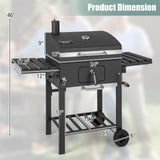 Outdoor BBQ Charcoal Grill with Foldable Side Tables and Wheels, Backyard Cooking Station, Adjustable Heat Barbecue Pit, Portable Patio Smoker Grill
