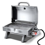 Grillz Portable Gas BBQ Grill with Stainless Steel Burner and Thermometer, Compact Outdoor Cooker, Travel Barbecue Station, LPG Camping Grill
