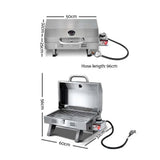 Grillz Portable Gas BBQ Grill with Stainless Steel Burner and Thermometer, Compact Outdoor Cooker, Travel Barbecue Station, LPG Camping Grill
