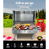 Grillz Portable Gas BBQ Grill with Stainless Steel Burner and Thermometer, Compact Outdoor Cooker, Travel Barbecue Station, LPG Camping Grill