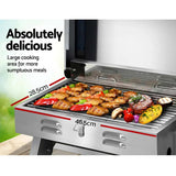 Grillz Portable Gas BBQ Grill with Stainless Steel Burner and Thermometer, Compact Outdoor Cooker, Travel Barbecue Station, LPG Camping Grill