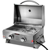 Grillz Portable 2 Burner Gas BBQ Grill with Stainless Steel Construction, Outdoor Cooking Station, Dual-Burner Barbecue Cooker, Travel Grilling System