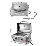 Grillz Portable 2 Burner Gas BBQ Grill with Stainless Steel Construction, Outdoor Cooking Station, Dual-Burner Barbecue Cooker, Travel Grilling System