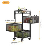 Stackable Metal Rotating Basket Rack with Wheels - rotating storage rack, kitchen organizer cart, stackable basket shelf