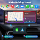 10.26" Portable Wireless CarPlay and Android Auto Touchscreen Display with Backup Camera, Smart Driving Monitor, HD Multimedia Receiver, Universal Vehicle Screen