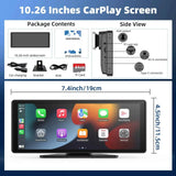 10.26" Portable Wireless CarPlay and Android Auto Touchscreen Display with Backup Camera, Smart Driving Monitor, HD Multimedia Receiver, Universal Vehicle Screen