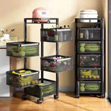 Stackable Metal Rotating Basket Rack with Wheels - rotating storage rack, kitchen organizer cart, stackable basket shelf