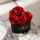 Baby Heart Preserved Red Rose Box in Black Gift Case – romantic keepsake, mini floral display, modern elegance