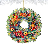 Harvest Fruit Wreath Ornament, Handcrafted Christmas Decor, Wooden Holiday Keepsake