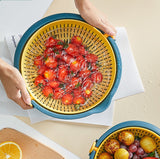 Kitchen Double Layer Flip Drain Basket for Fruits & Vegetables, Produce Washer, Colander Bowl, Food Strainer
